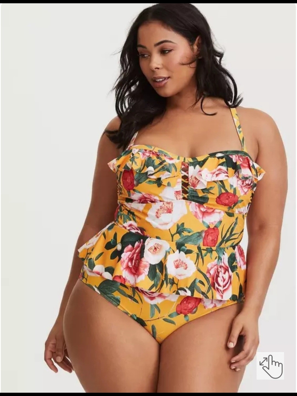 torrid Yellow Floral One-Piece Swimsuit with Peplum